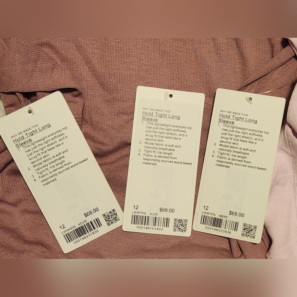 3 Lululemon Hold Tight Long Sleeve. Size 12. NWT - Picture 2 of 6